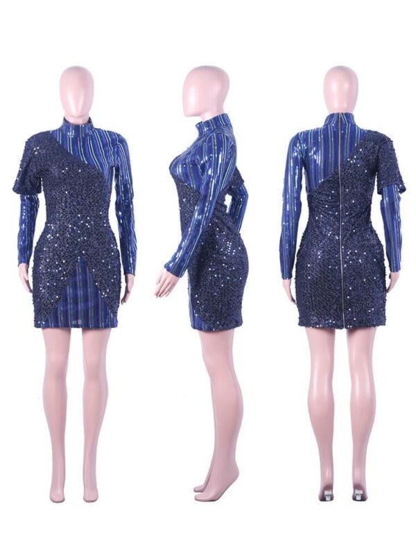 Zipper Sparkle Glam Striped Sequin Mini Dresses