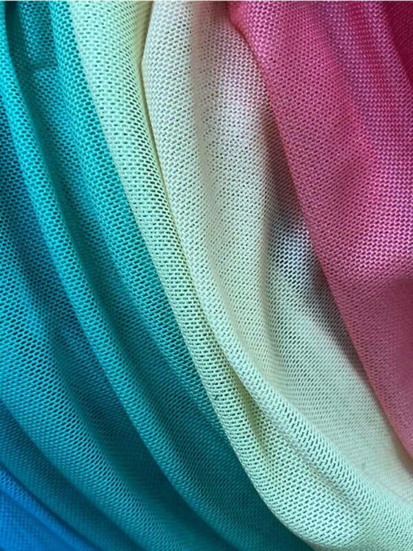 Long Sleeve Tie Dye Sheer Mesh Rainbow Midi Dresses
